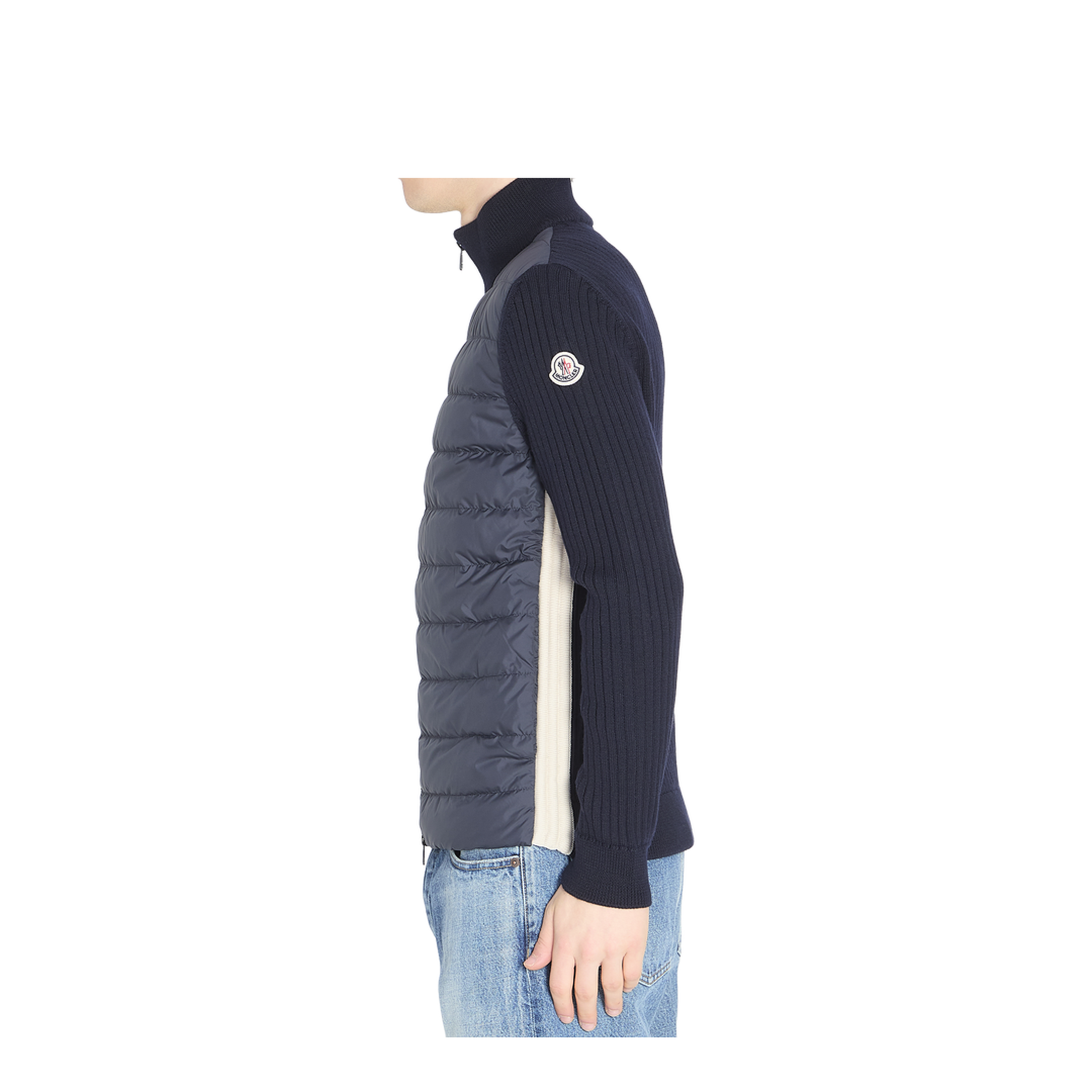 Navy Blue Padded Wool Zip-Up Cardigan - Image 3