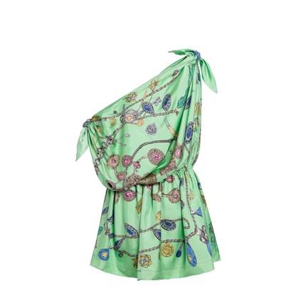 Green Printed Silk Twill Mini Dress - Image 2