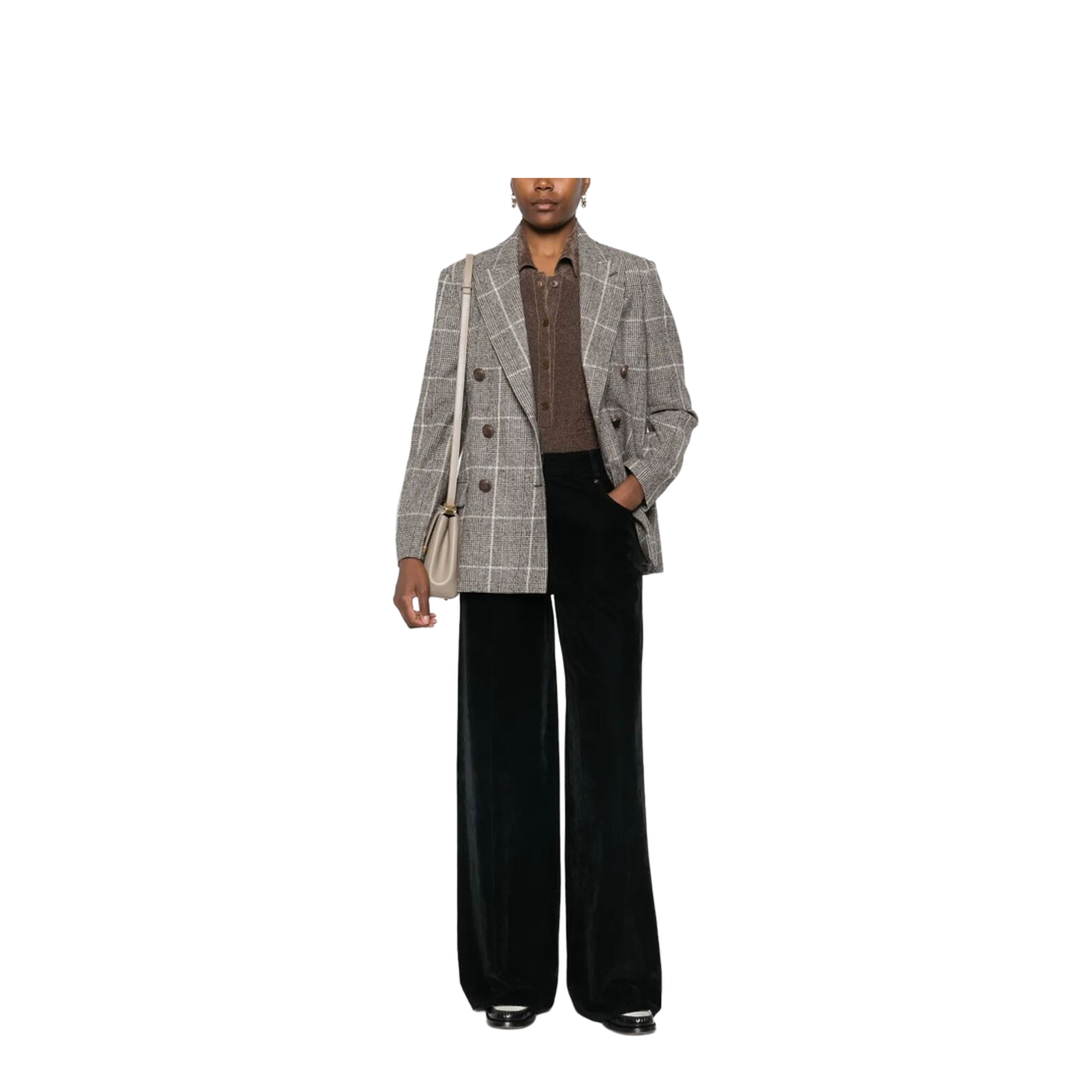 Alpaca and Wool Prince of Wales Double-Breasted Blazer with Monili - Image 5