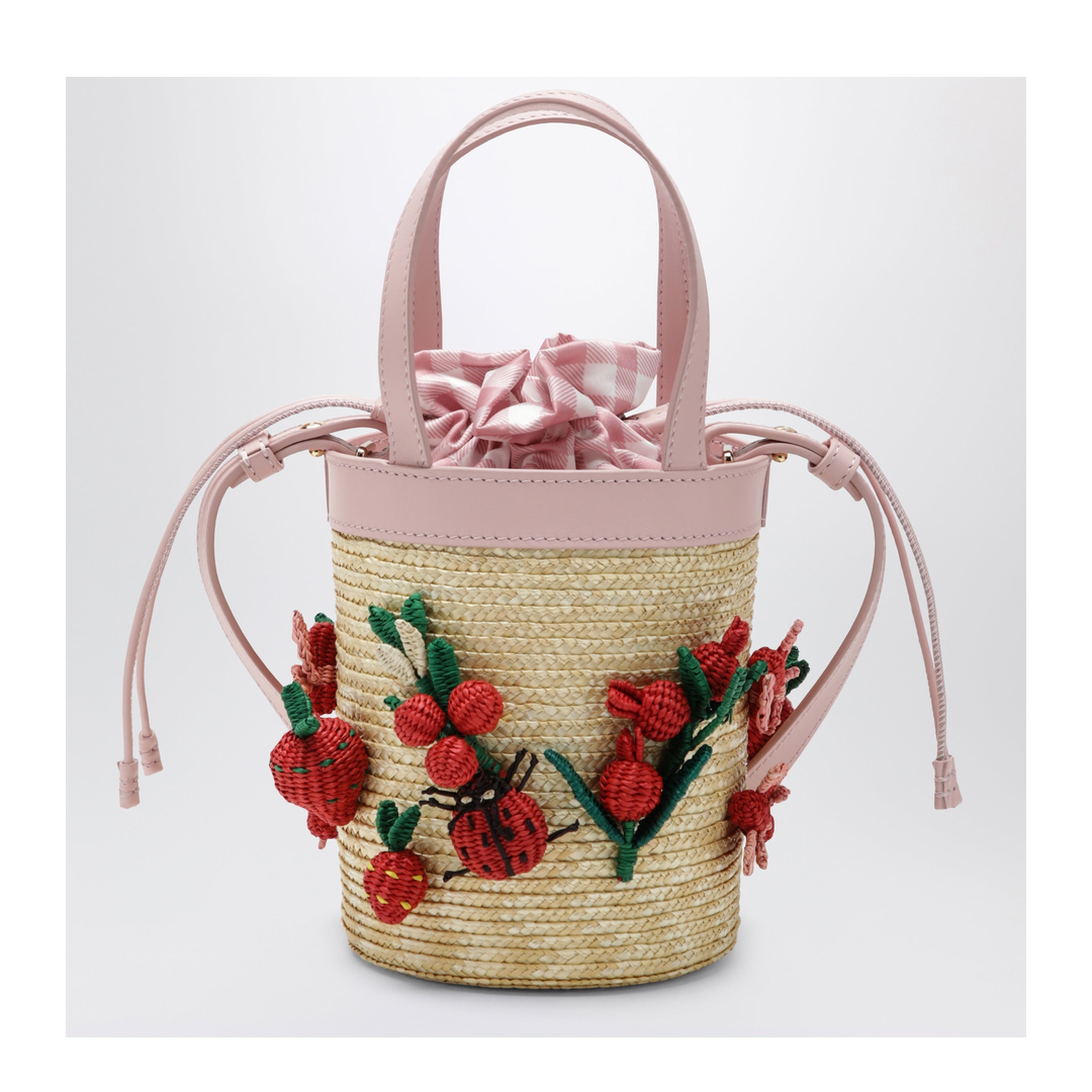 Botanica Mini Bucket Bag in Raffia and Leather - Image 2
