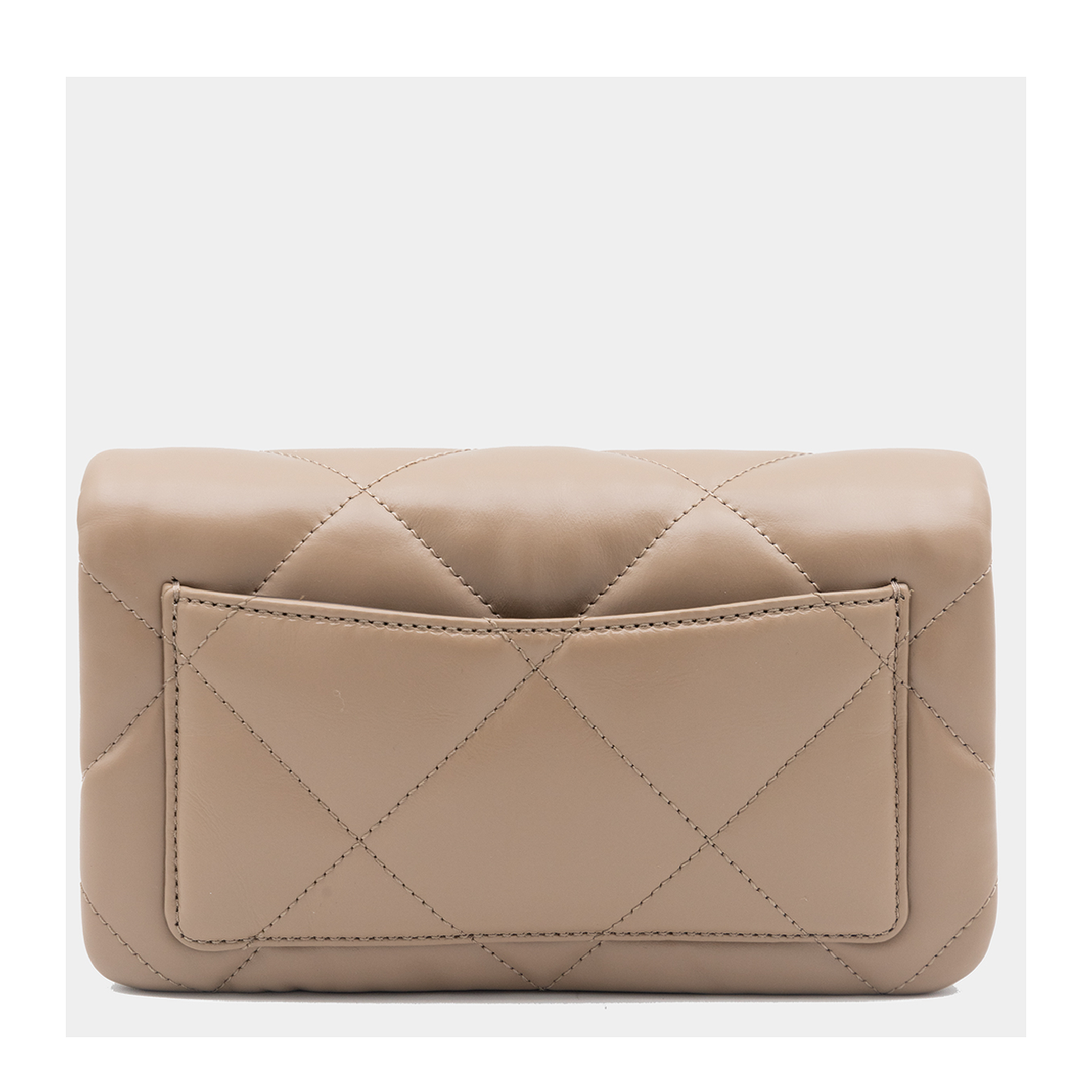 Kira Diamond Quilt Clover Medium Leather Chain Wallet - Light Stone - Image 4