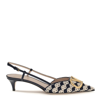 VLogo Signature Slingback Pumps in Crochet Fabric - Image 1