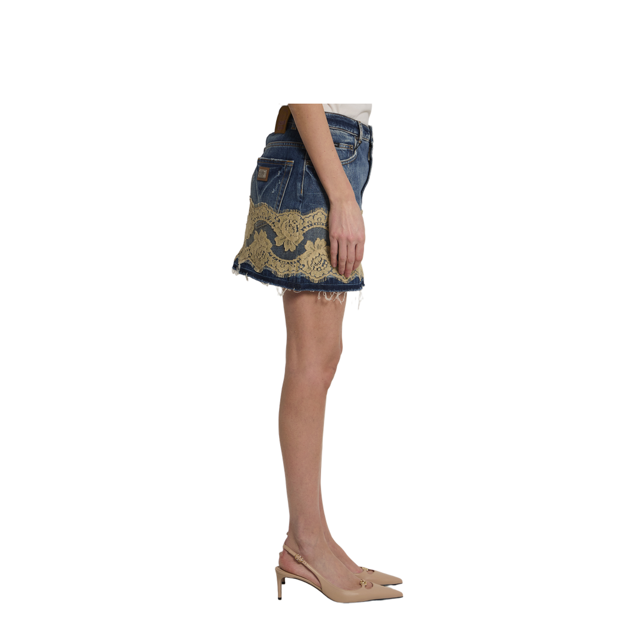 Denim Mini Skirt with Lace - Image 3