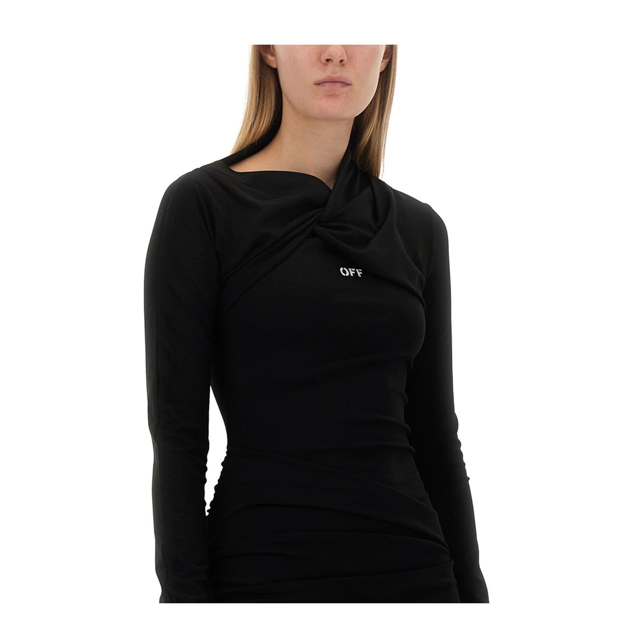 Stamp Twist Detail Mini Dress Black - Image 4