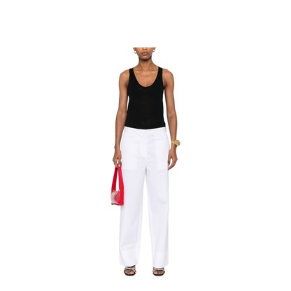White Pants with Two Rear Patch Pockets in Cotton - Image 5