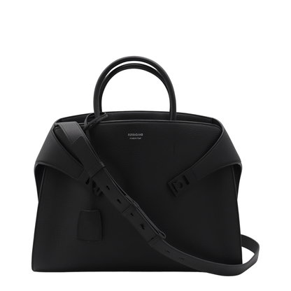 Black Leather Top Handle Bag - Image 1