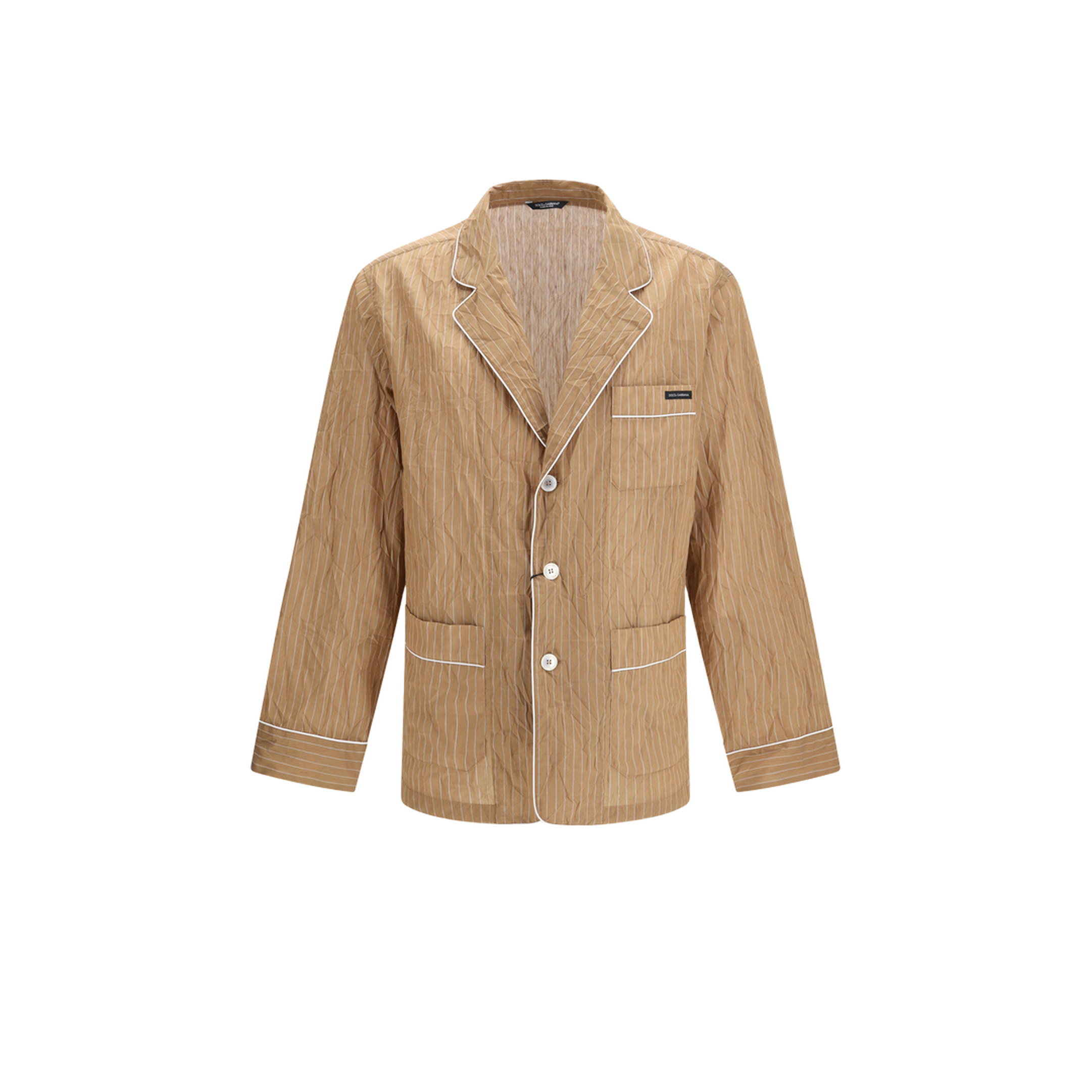 Vanity Shirt-style Robe in Froissé Striped Fabric - Image 1