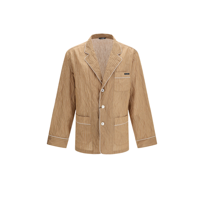 Vanity Shirt-style Robe in Froissé Striped Fabric - Image 1