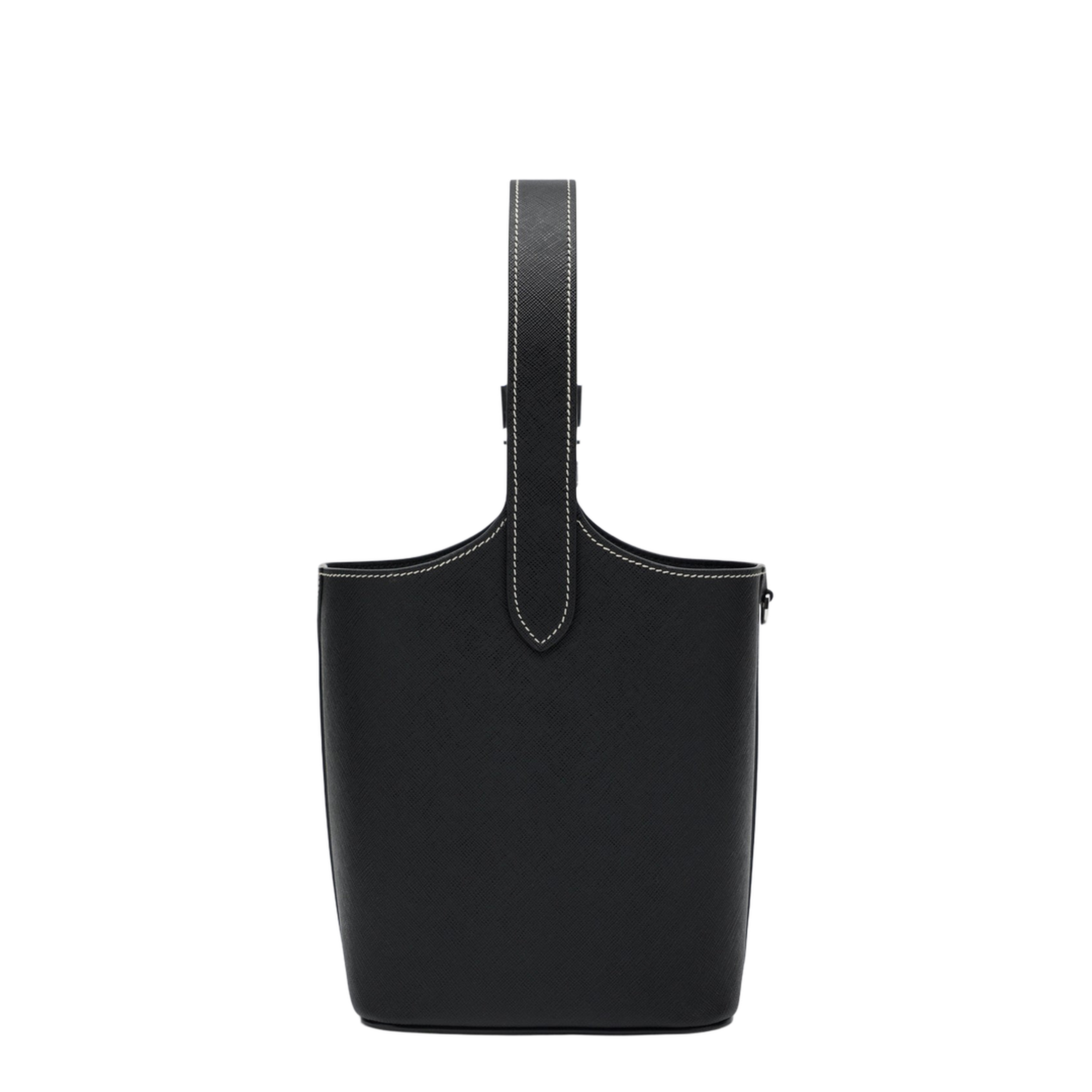 Smooth Leather Bucket Bag - Black - Image 2