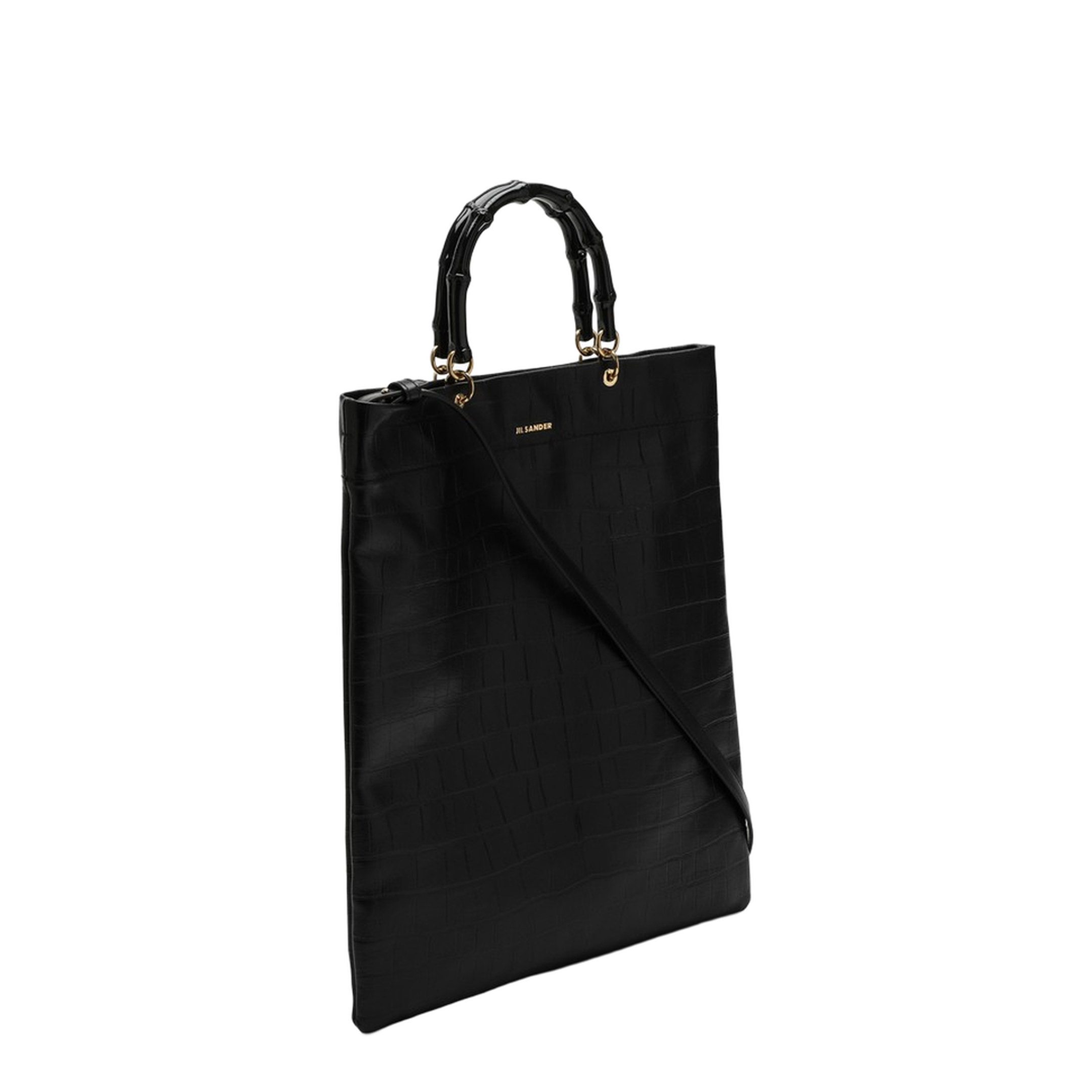 Black Leather Medium Shopping Bag - Image 2