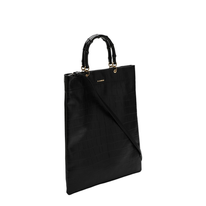 Black Leather Medium Shopping Bag - Image 2