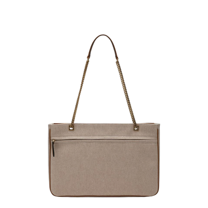 Medium-Sized Bag in Natural Canvas and Brown Leather - Image 2