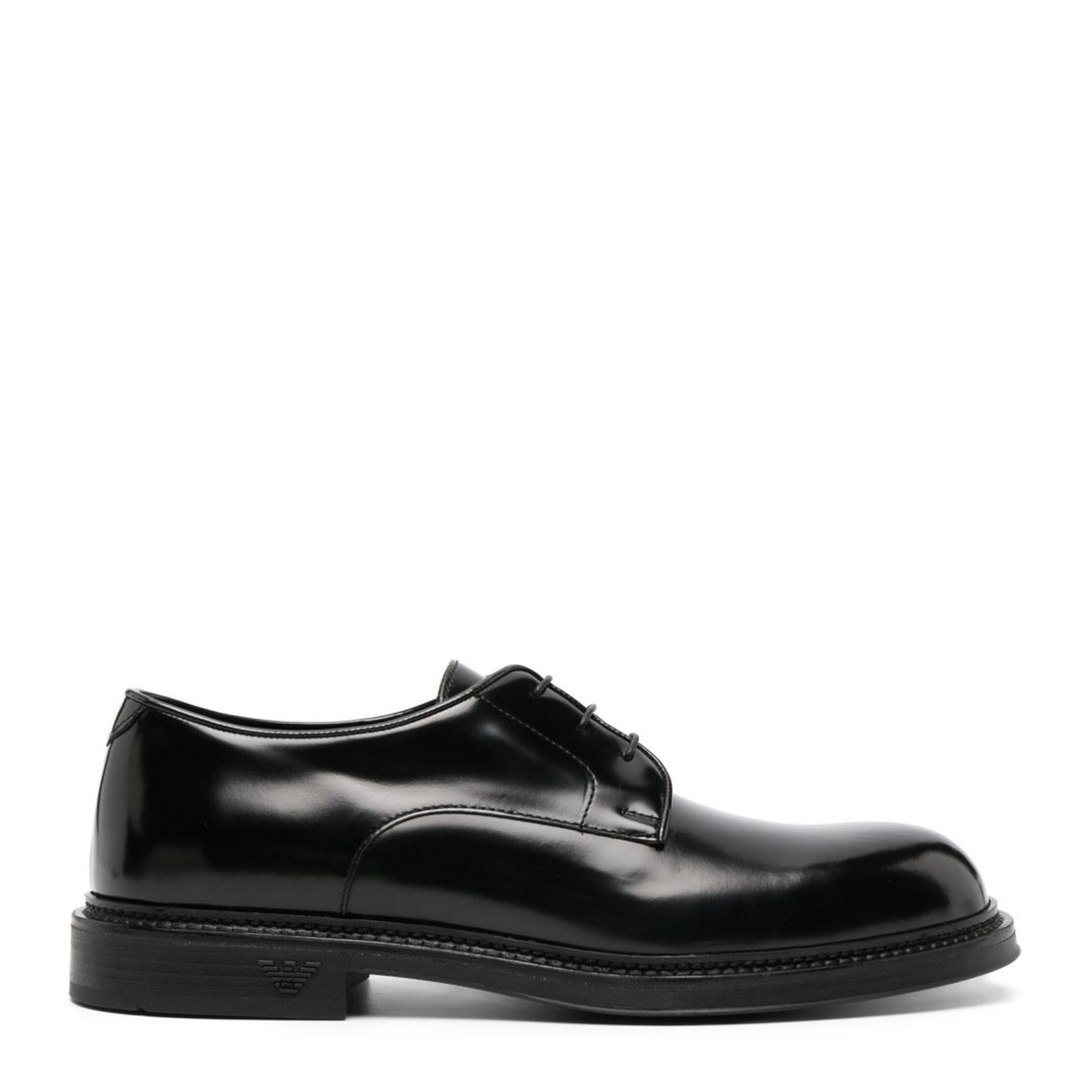Black Calf Leather Patent Finish Panelled Design Lace-Up Shoes - Image 1