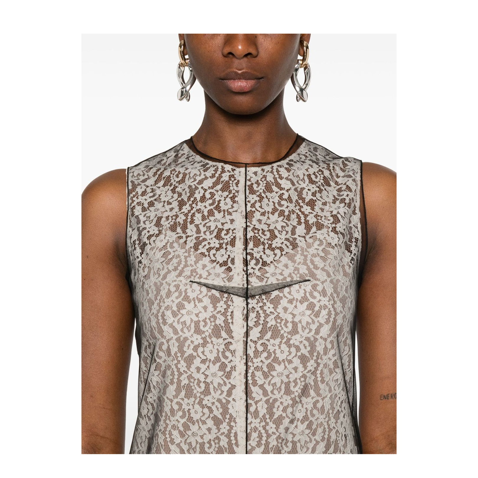 Black Rear Press-Stud Fastening Rear Slit Internal Slip Dress Double Layer - Image 2