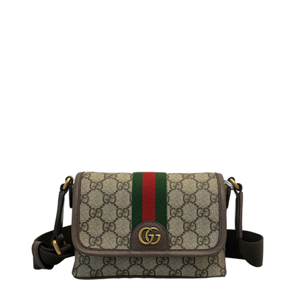 Ophidia Mini Bag Coated Fabric Crossbody - Beige/Dark Brown - Image 1