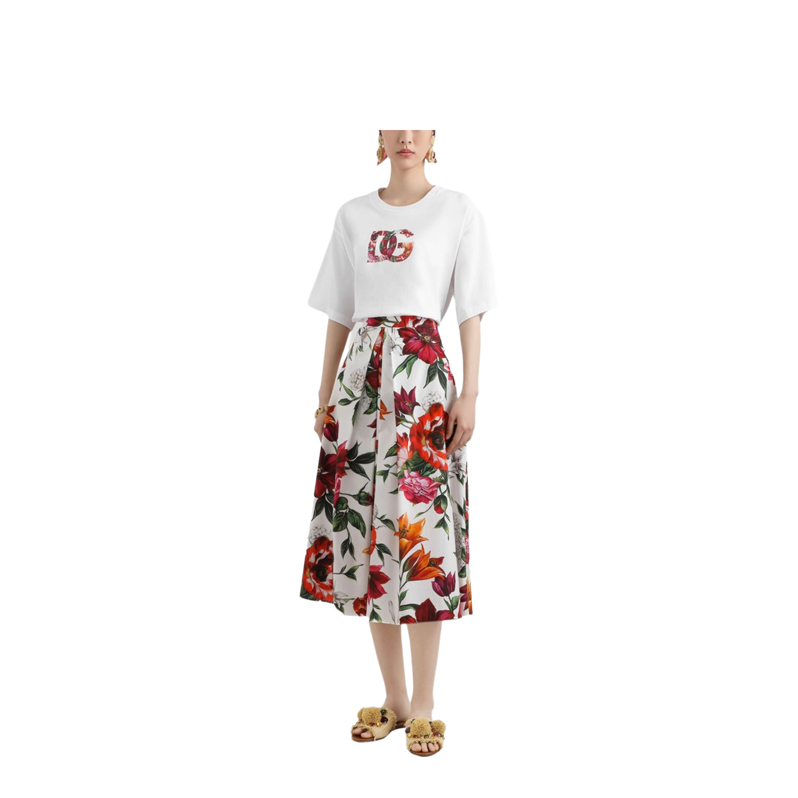 Flower-print Short-sleeved T-shirt in White - Image 3