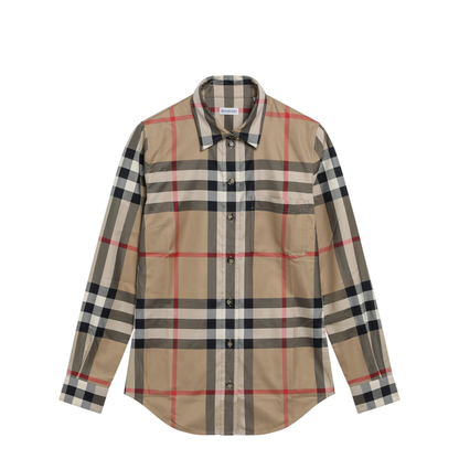 Slim-fit Cotton Twill Check Shirt in Archive Beige - Image 1