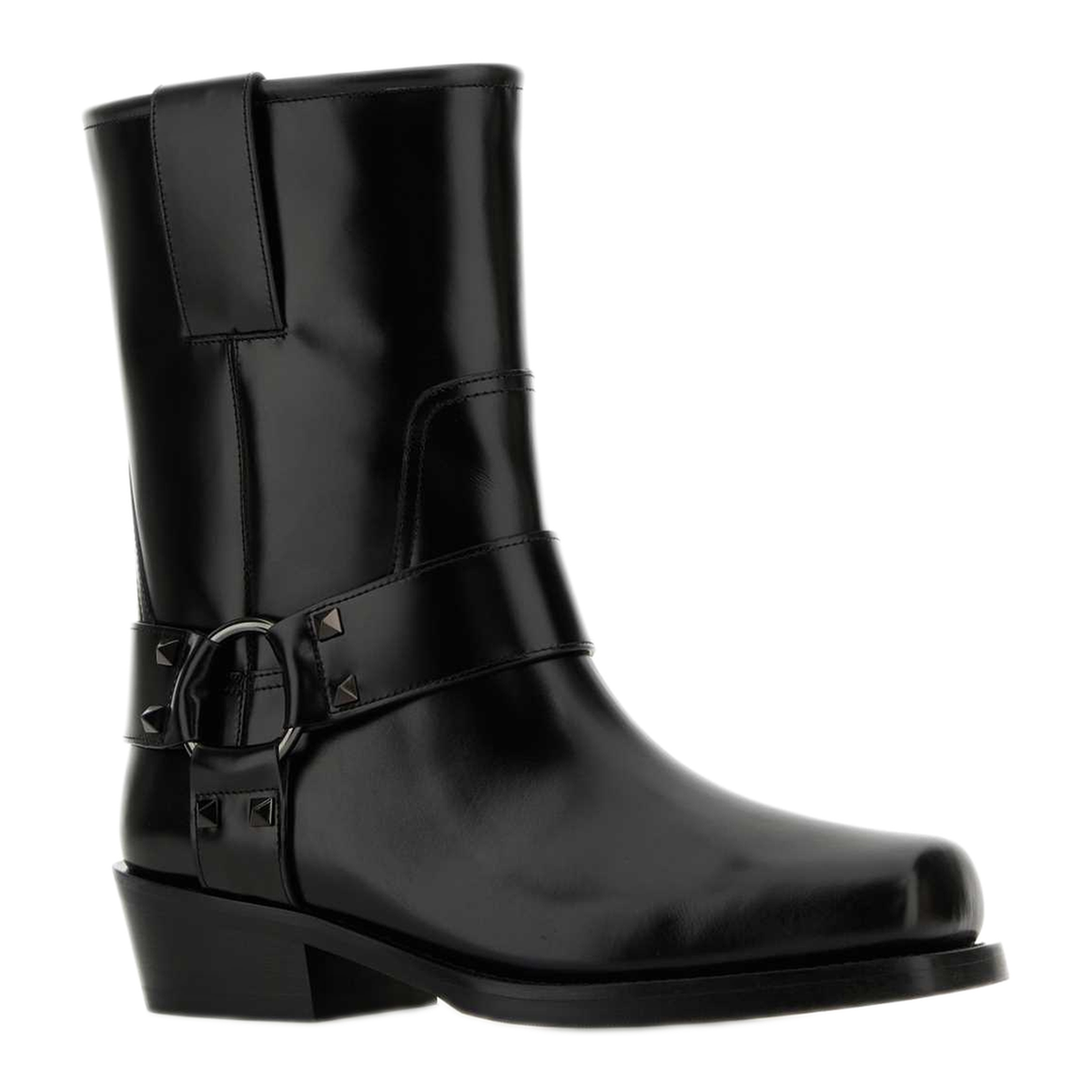 Black Leather Biker Rockstud Low Boot - Image 2