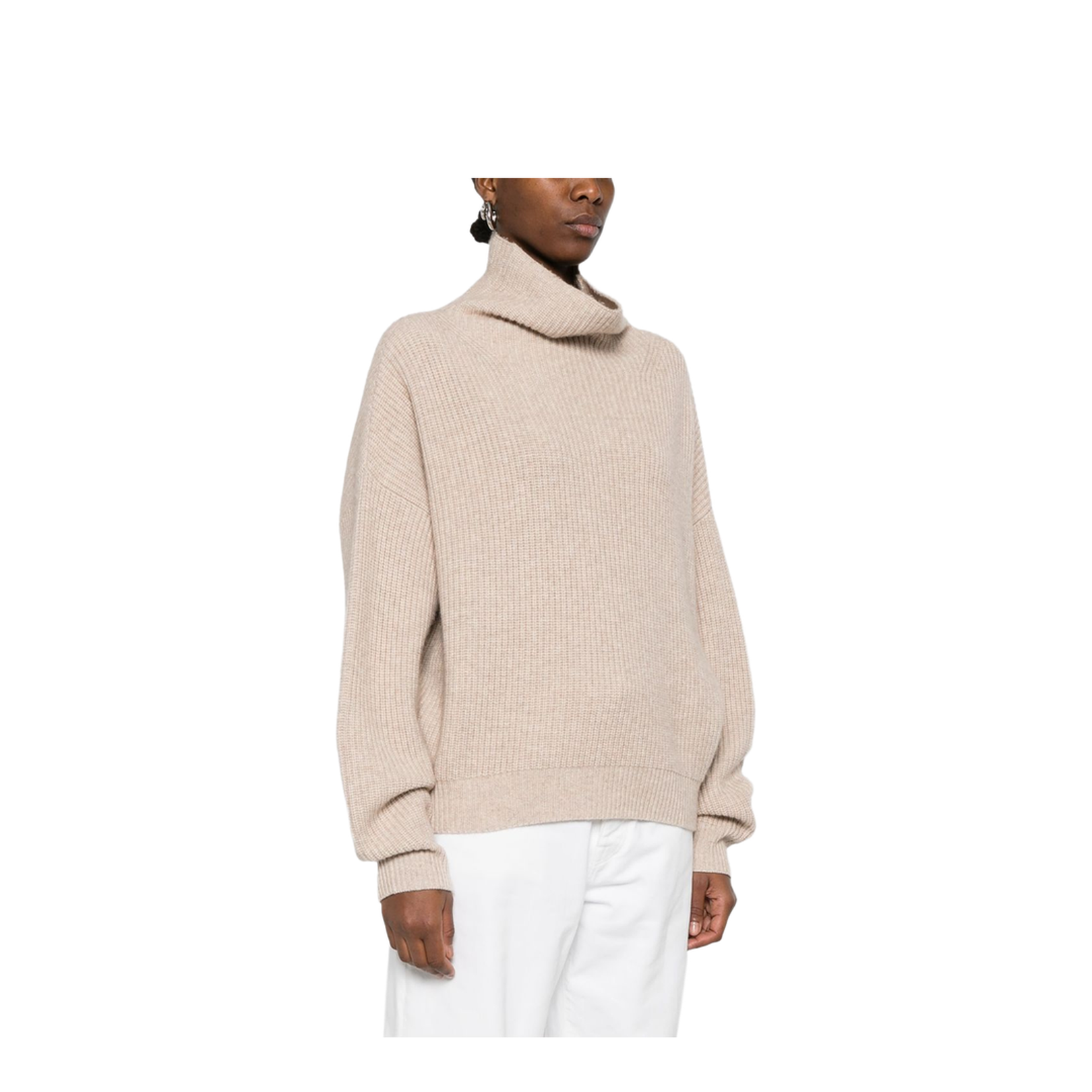 Ecru Drop Shoulder Roll Neck Long Sleeves Ribbed Cuffs and Hem - Image 5