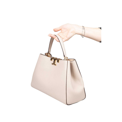 Eleanor Pebbled Leather Satchel - Light Stone - Image 3