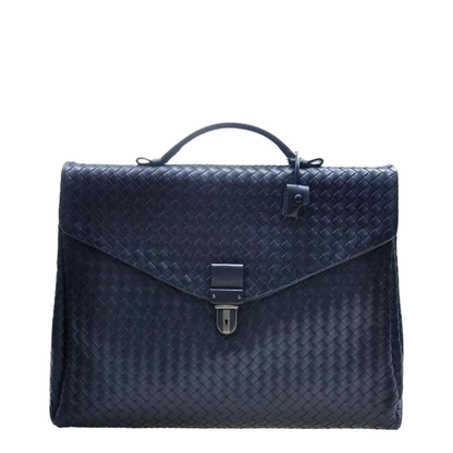 Intrecciato Leather Briefcase - Navy blue - Image 1