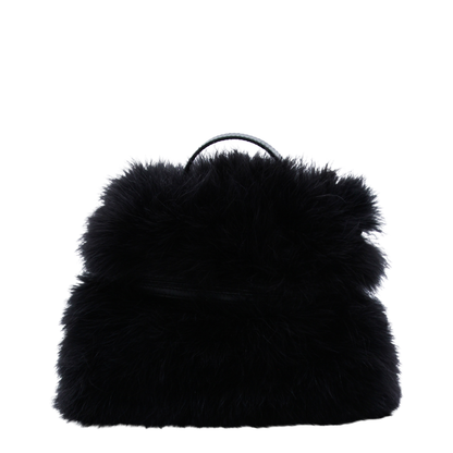 Tie Me Small Feather Trim Satin Hand Bag - Black - Image 6