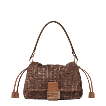Mamma Baguette Medium Raffia-Effect Shoulder Bag - Sellier Brown - Image 1