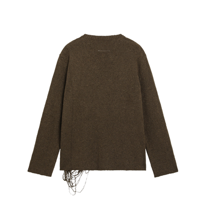 Crew-neck sweater in khaki/black wool blend - Image 2