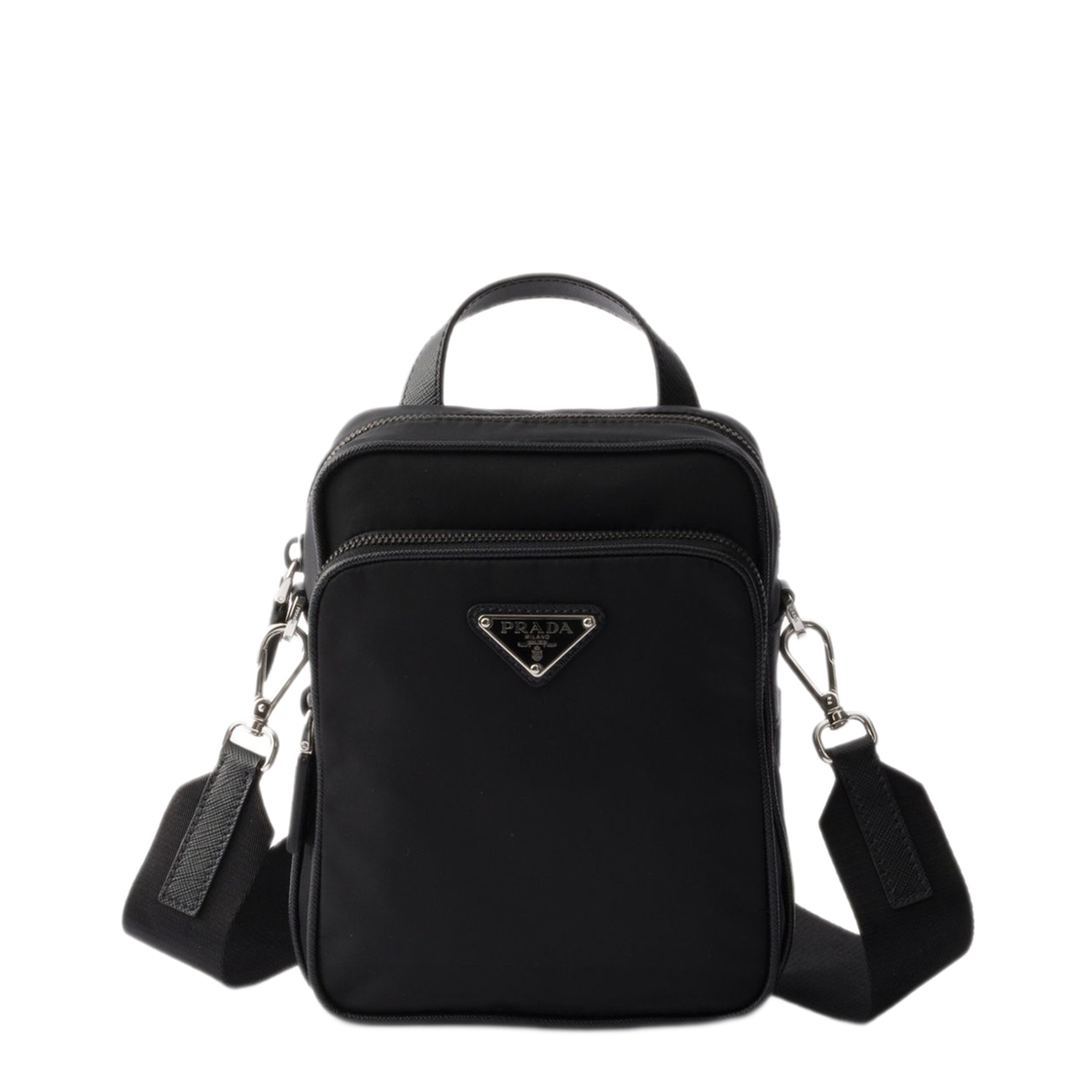 Re-Nylon with Saffiano Leather Trim Shoulder Bag - Black - Image 1