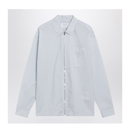 White and light blue striped zip-up shirt - Image 1