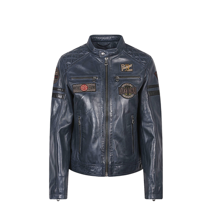 Leather Moto Jacket Blue and Green - Image 1