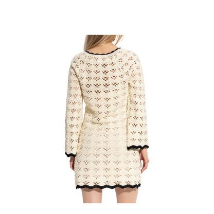 Dress with Round Neckline Cream Openwork Knit - Image 4