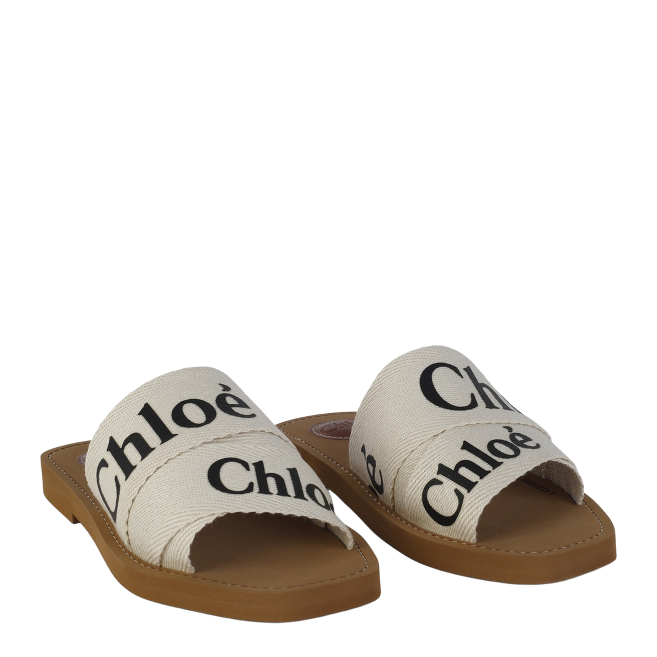 White Linen All-Over Logo Print Low Stacked Heel - Image 2