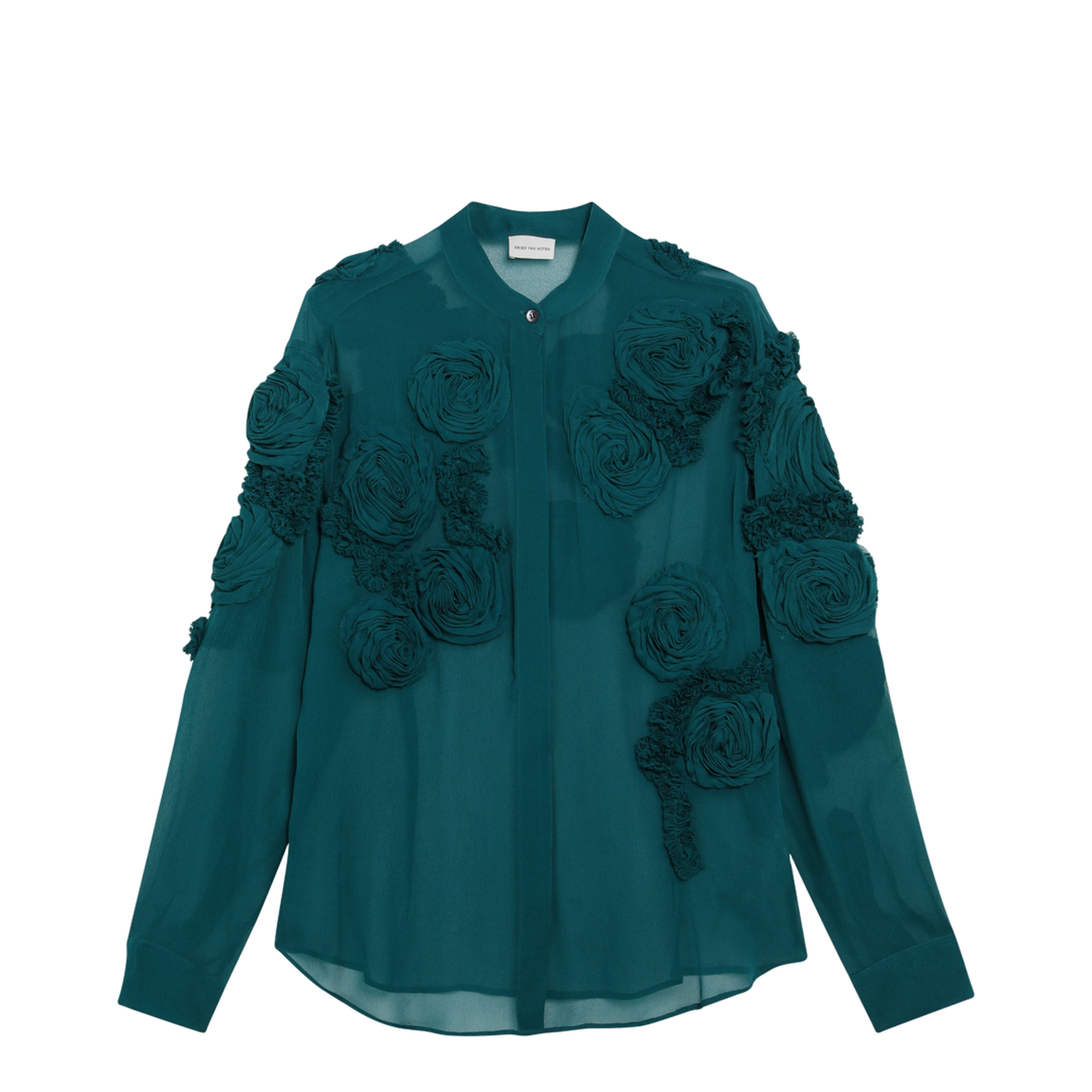 Petrol Green Shirt With Raised Rose Details - Image 1