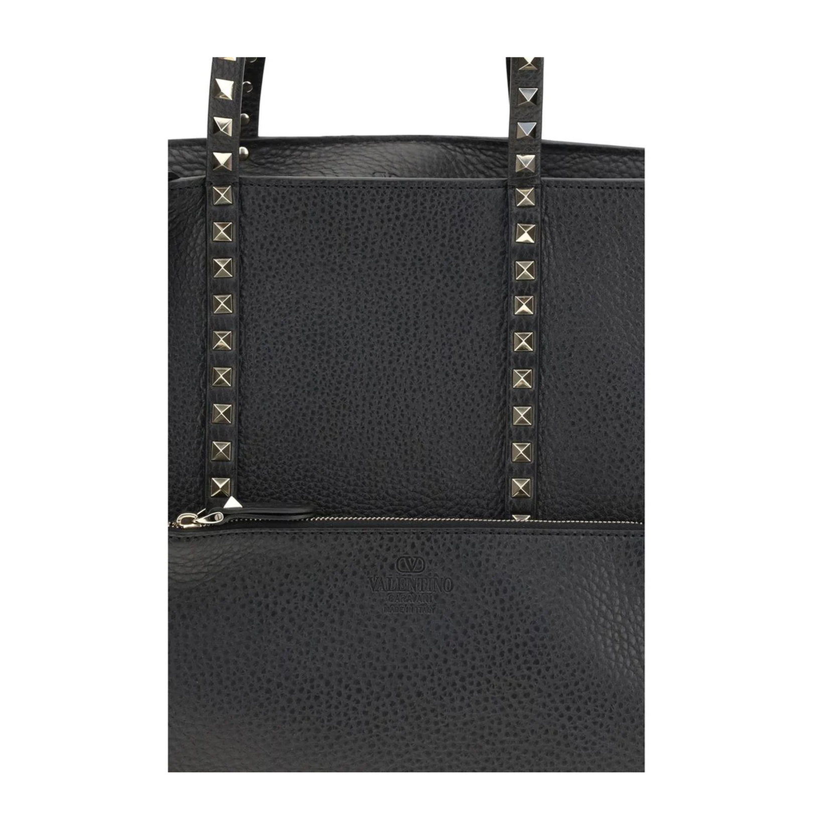 Medium Leather Rockstud Tote Bag Black - Image 4