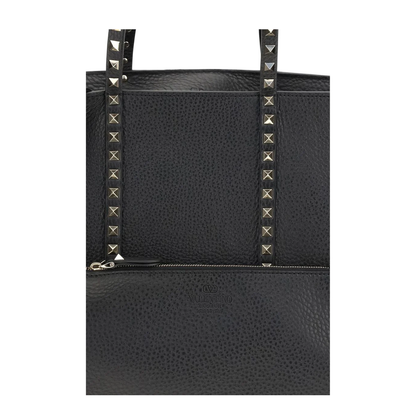 Medium Leather Rockstud Tote Bag Black - Image 4