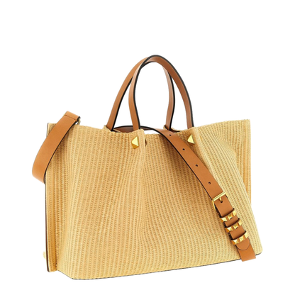Medium Synthetic Raffia Shopping Bag - Natural/Black - Image 4