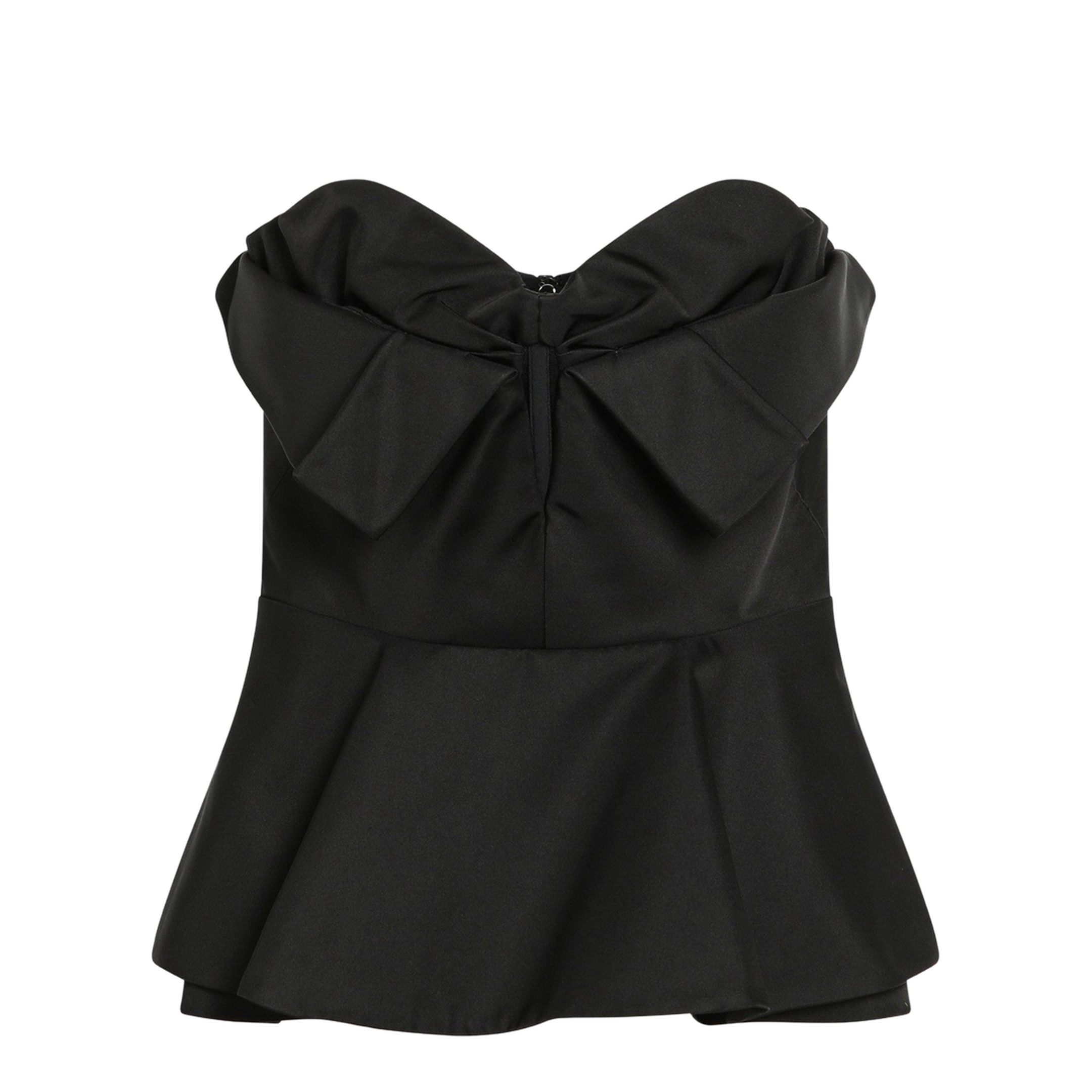 Black Peplum Hem Off-Shoulder Bow Detail Sleeveless Top - Image 1