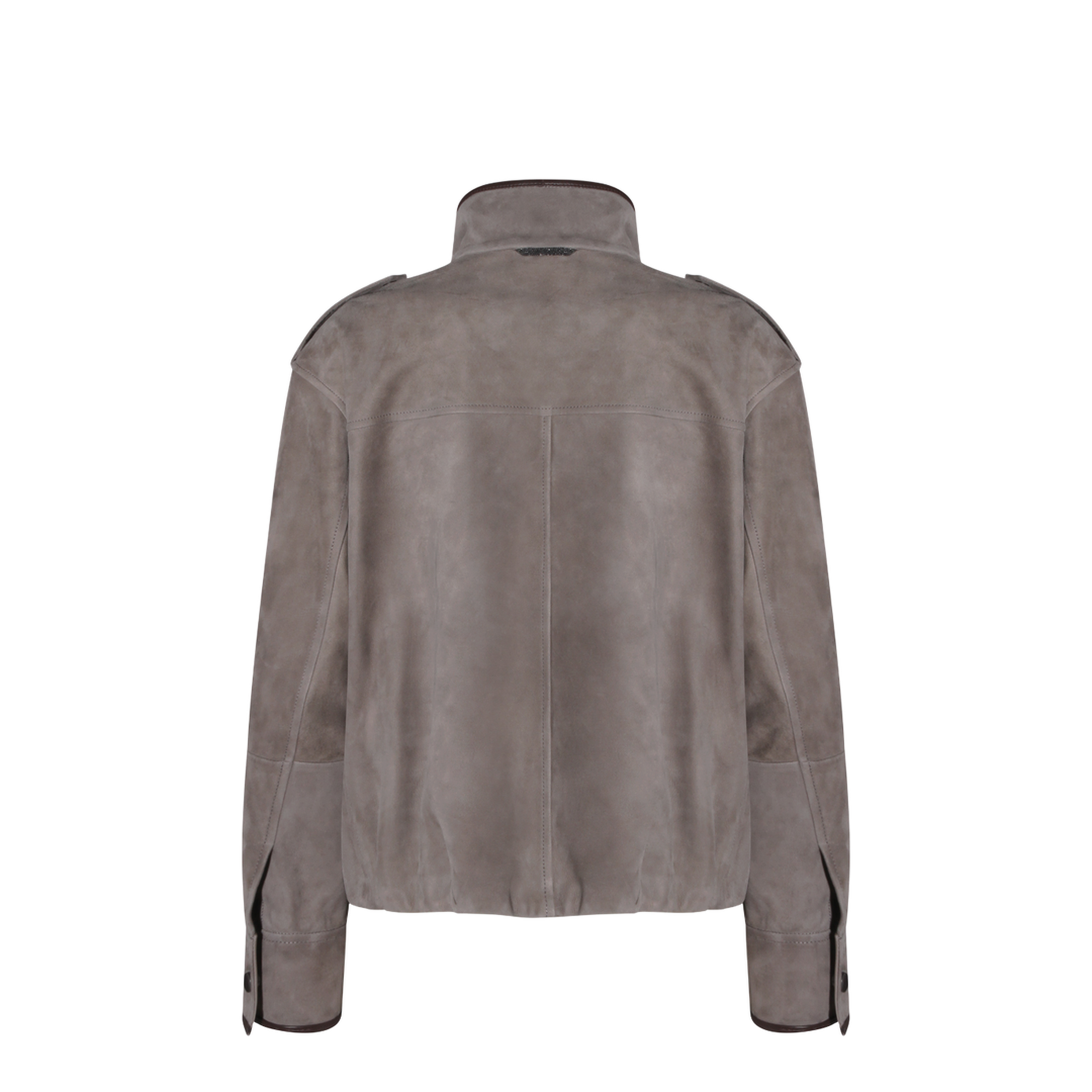 Faded Green Jacket With High Neck And Front Patch Pockets In Suede - Image 3