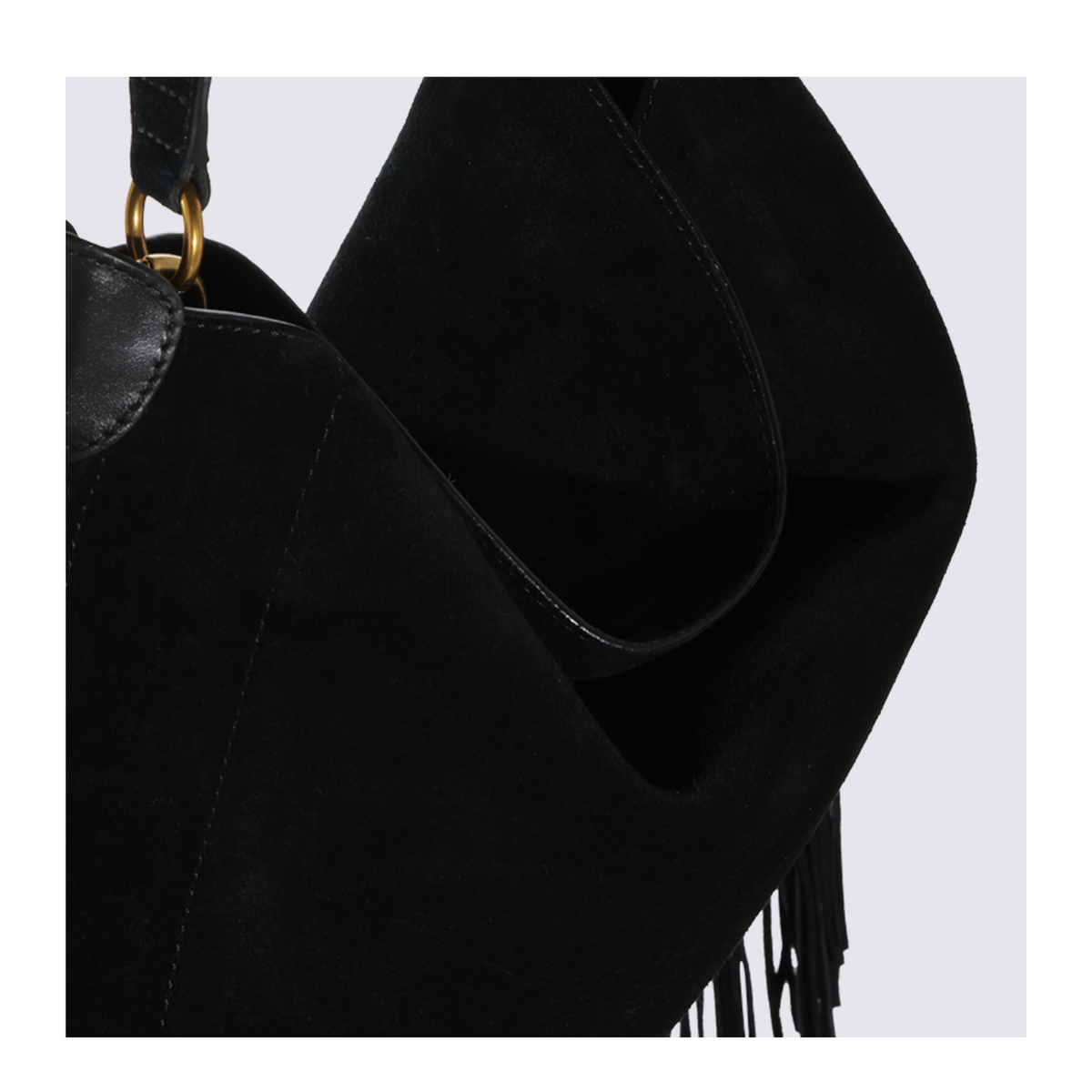 Fringe Square Basket Calfskin Bag - Black - Image 8
