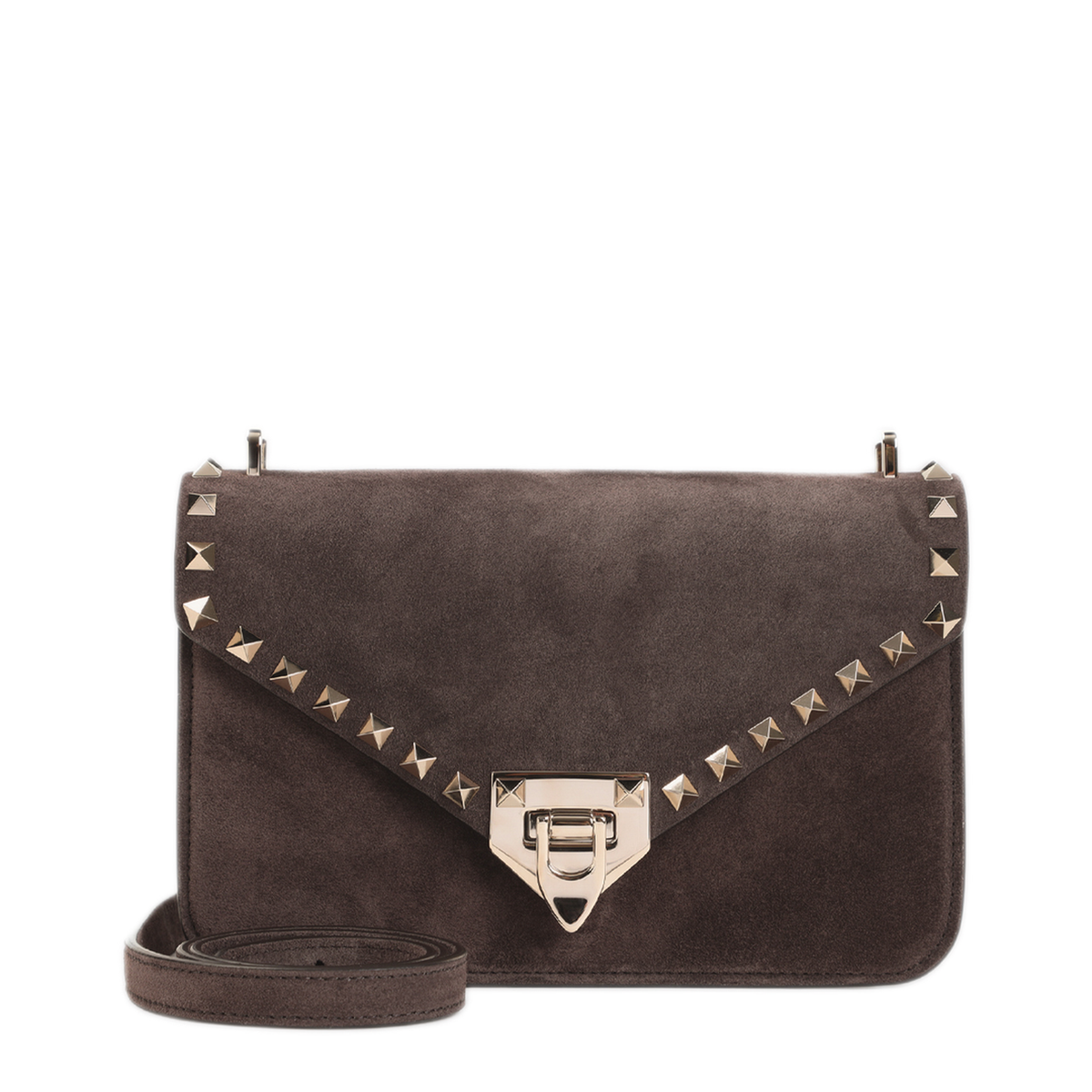 Rockstud Small Suede Crossbody - Ebony Brown - Image 3