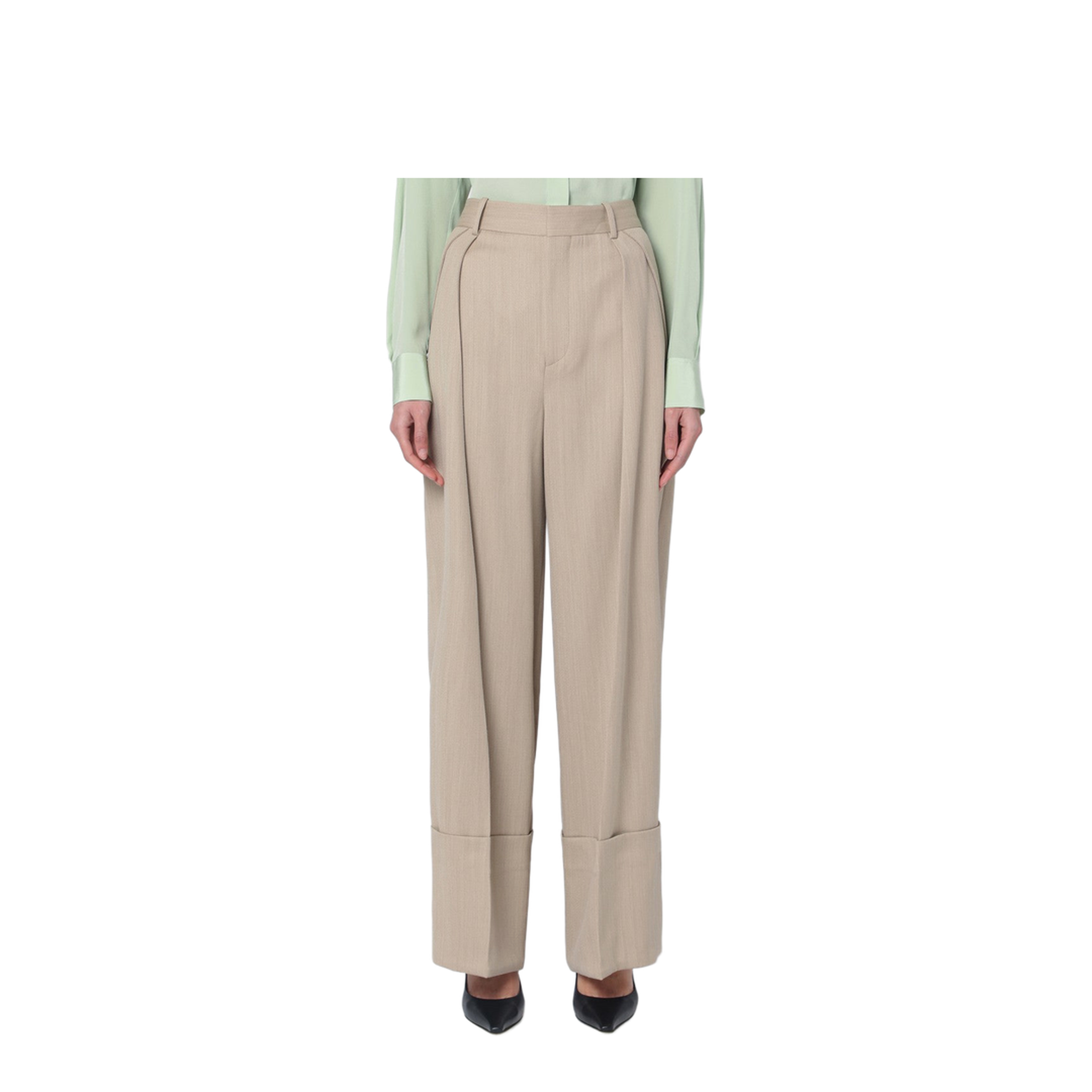 Wide Mandarin Colour Pants in Wool - Image 1
