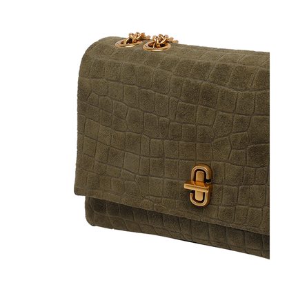 Slim Croc Suede Dual Chain Shoulder Bag - Olive Green - Image 4