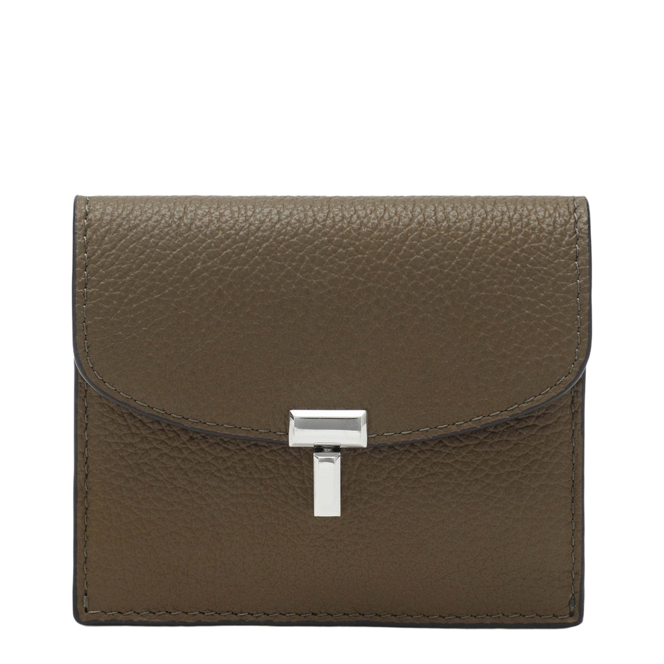 Taupe Grained-Leather T-Lock Card Holder - Image 1