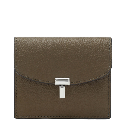 Taupe Grained-Leather T-Lock Card Holder - Image 1