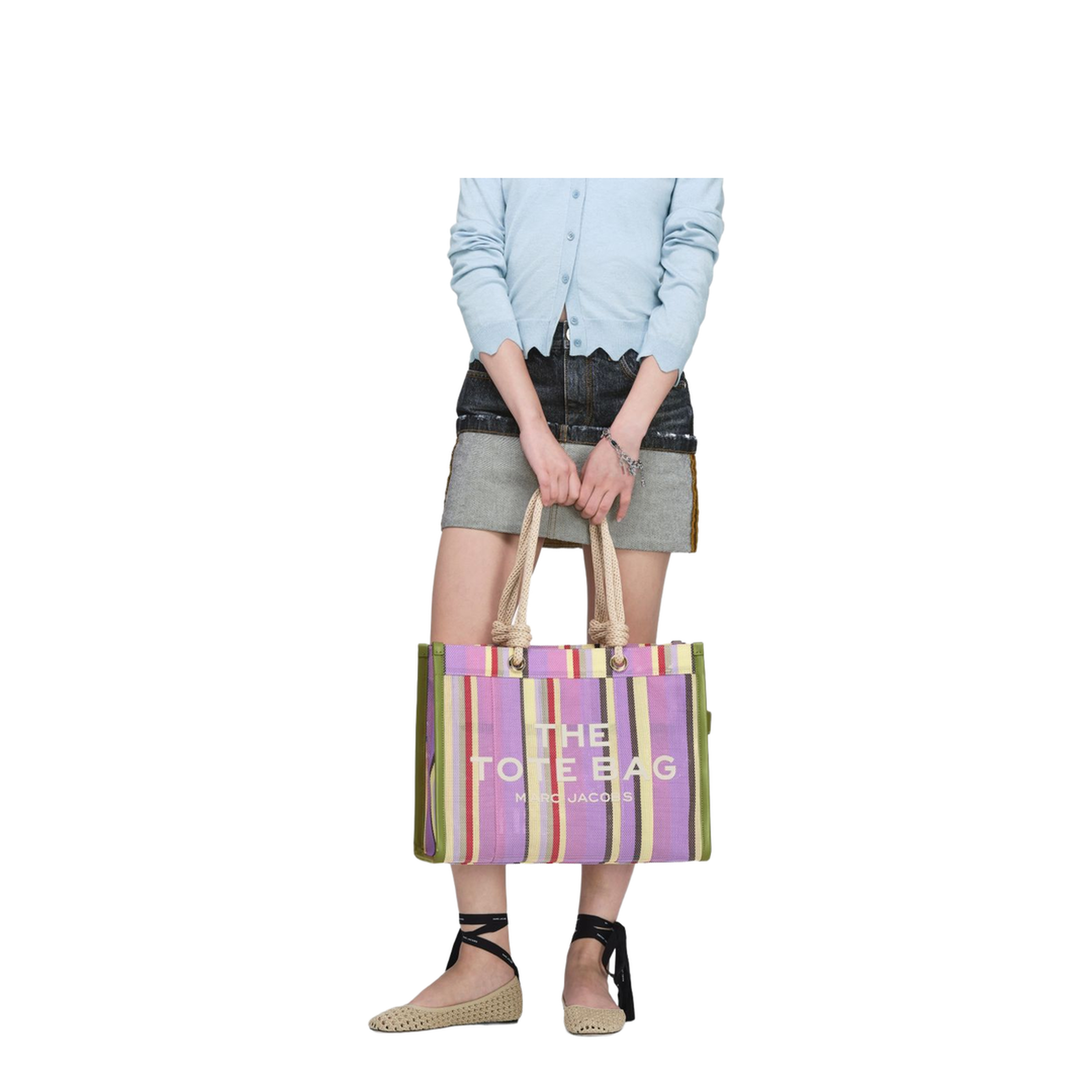 The Stripe Mesh Large Tote Bag - Purple Multicolor - Image 4