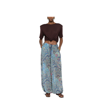 Printed Wide-Leg Trousers Blue - Image 2