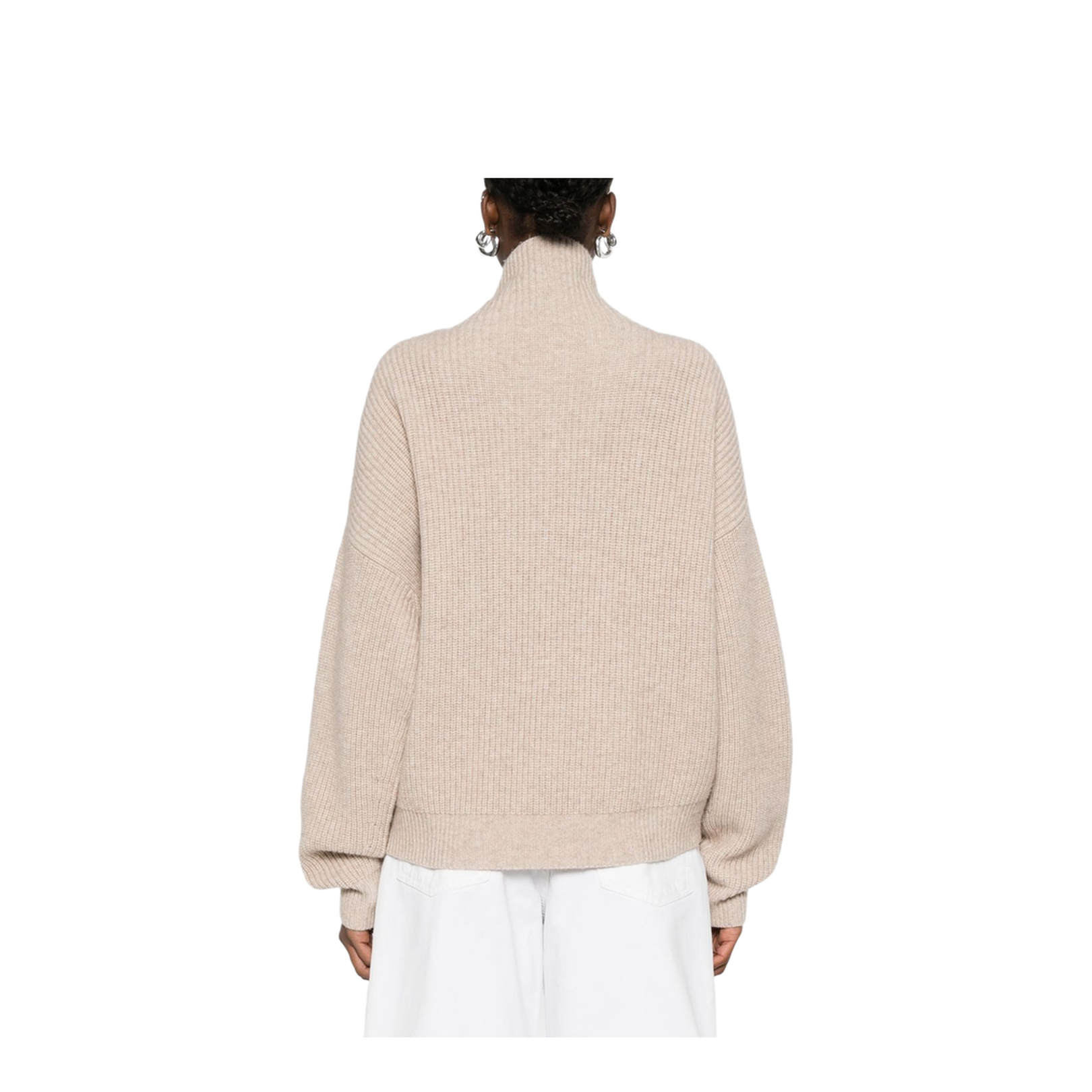 Ecru Drop Shoulder Roll Neck Long Sleeves Ribbed Cuffs and Hem - Image 3