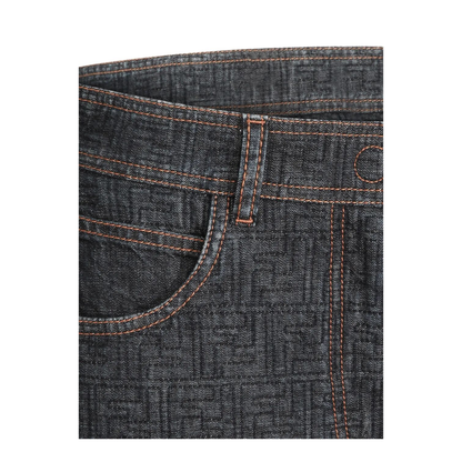 Flared Midi Denim Skirt with All-Over Quilted Motif - Image 3