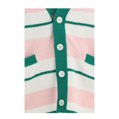 Classic Stripe Seed Stitch V Neck Cardigan - Image 3